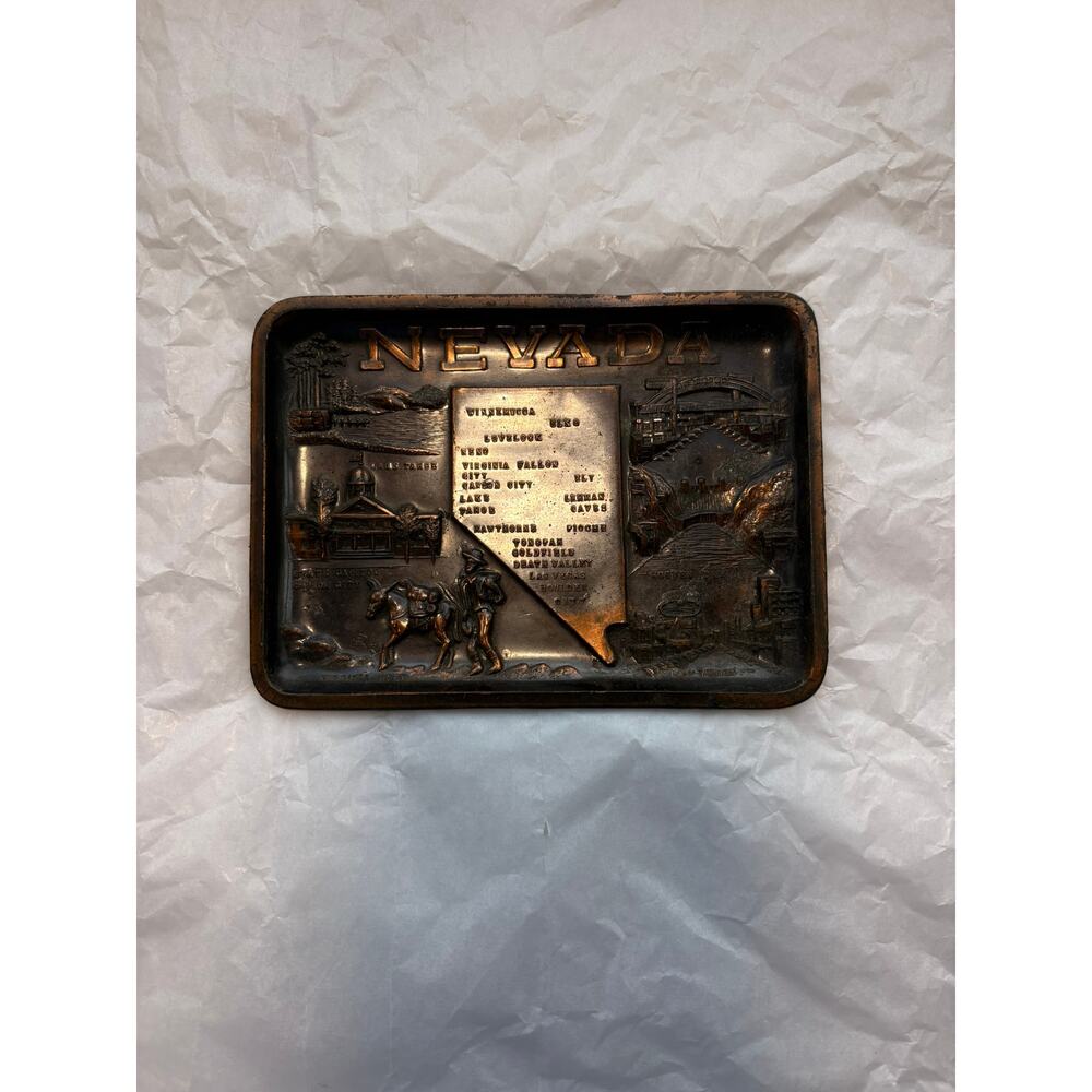 Vintage Copper Souvenir Las Vegas Catchall Plate Trinket Dish Jewlery Holder